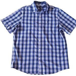 Chaps Mens Large Plaid Short Sleeve Button Down Shirt Blue Purple Easy Care